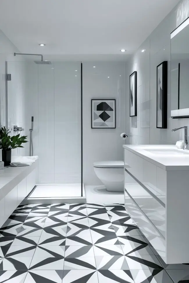 Geometric Patterned Bathroom Walls