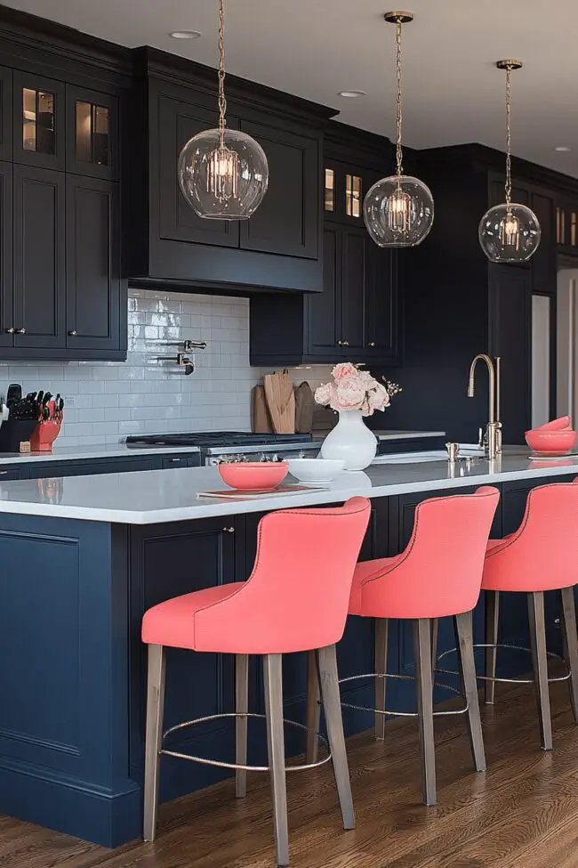 Sleek Coral Pink Touches Kitchen