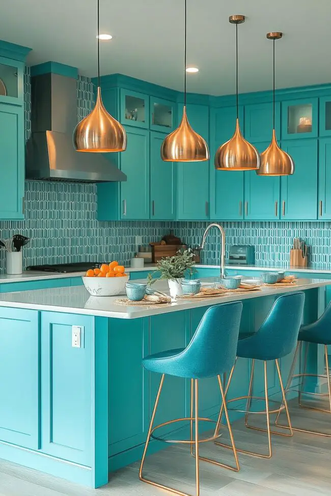 Bright Teal Refreshing Culinary Area