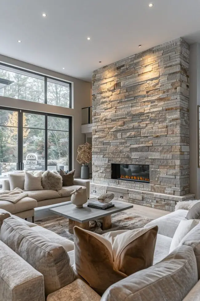 Charming Stone Fireplace Wall Designs