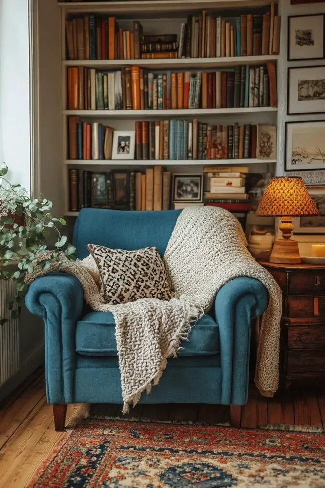 Cozy Corner with Navy Blue Loveseat