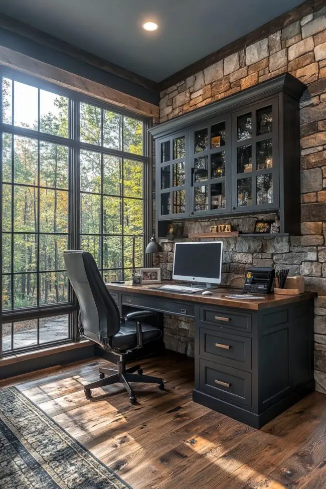 Industrial Stone and Steel Workspace