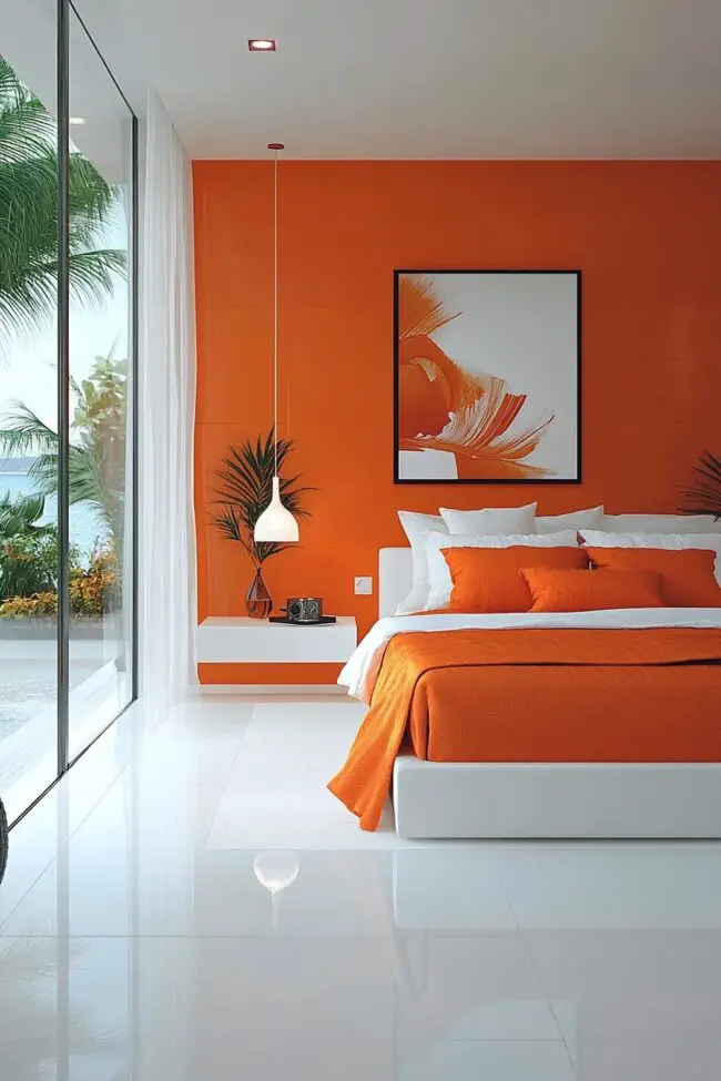 Sleek Orange and White Bedroom