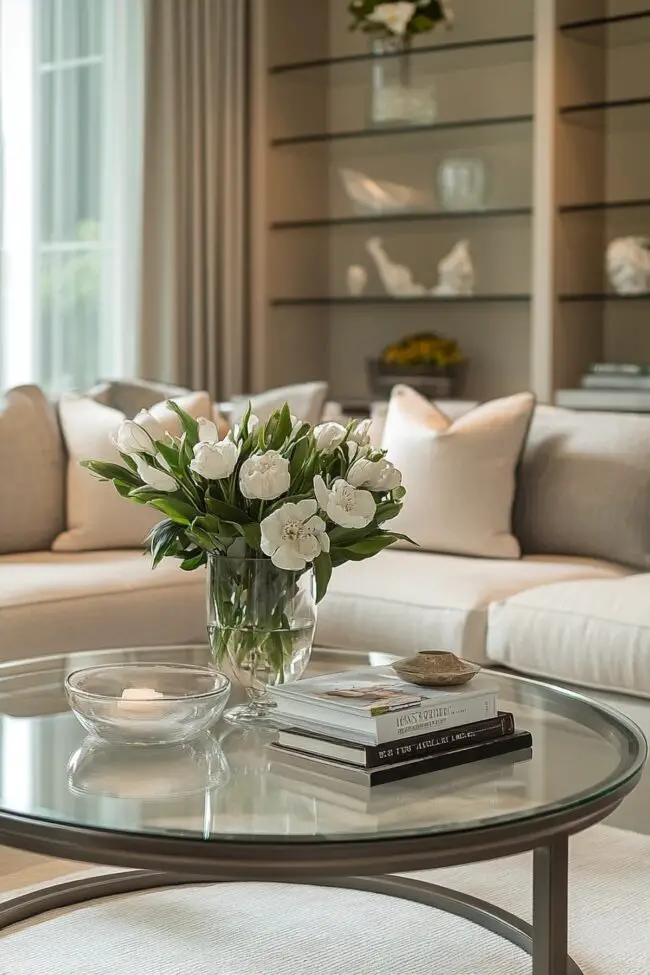 Sophisticated Glass and Steel Living Room