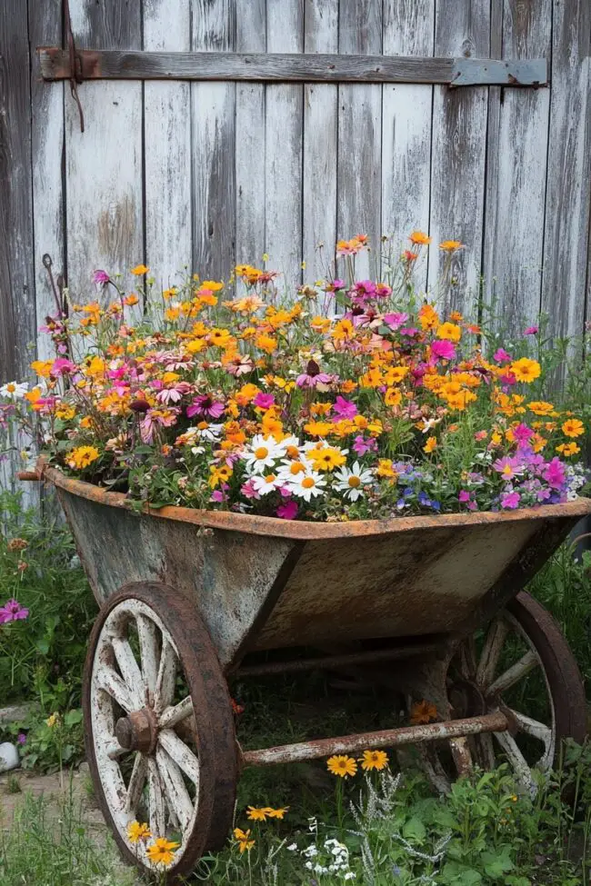 Rustic Wheelbarrow Garden Display