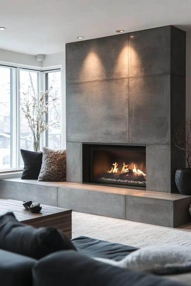 Sleek Concrete Fireplace Design