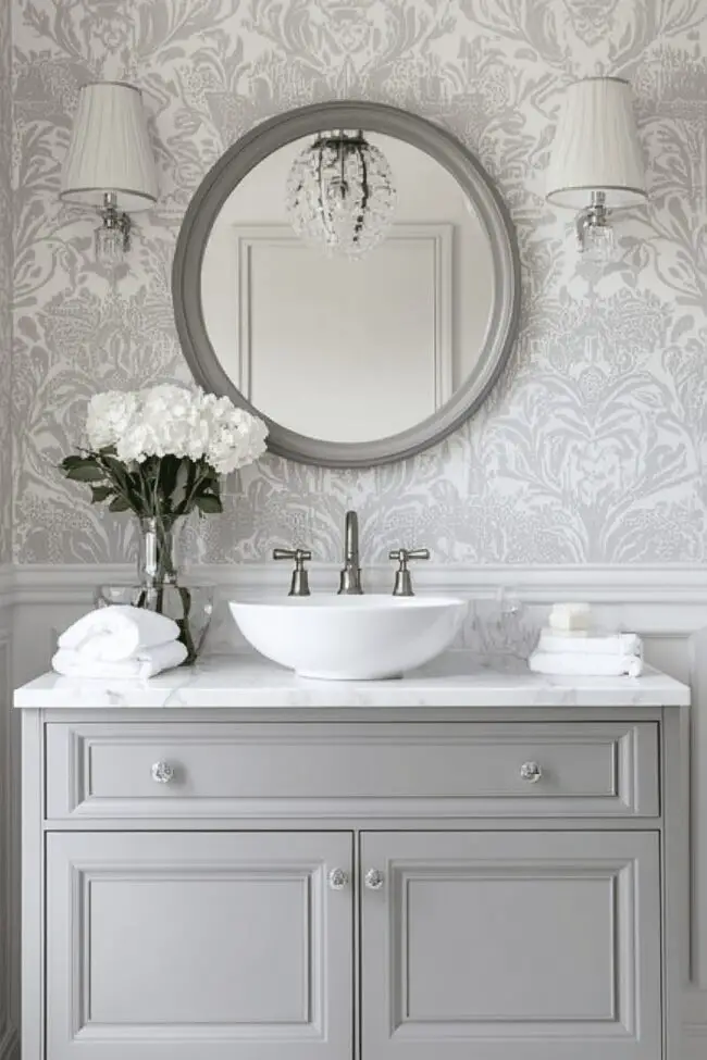 Chic Grey Accent Powder Room