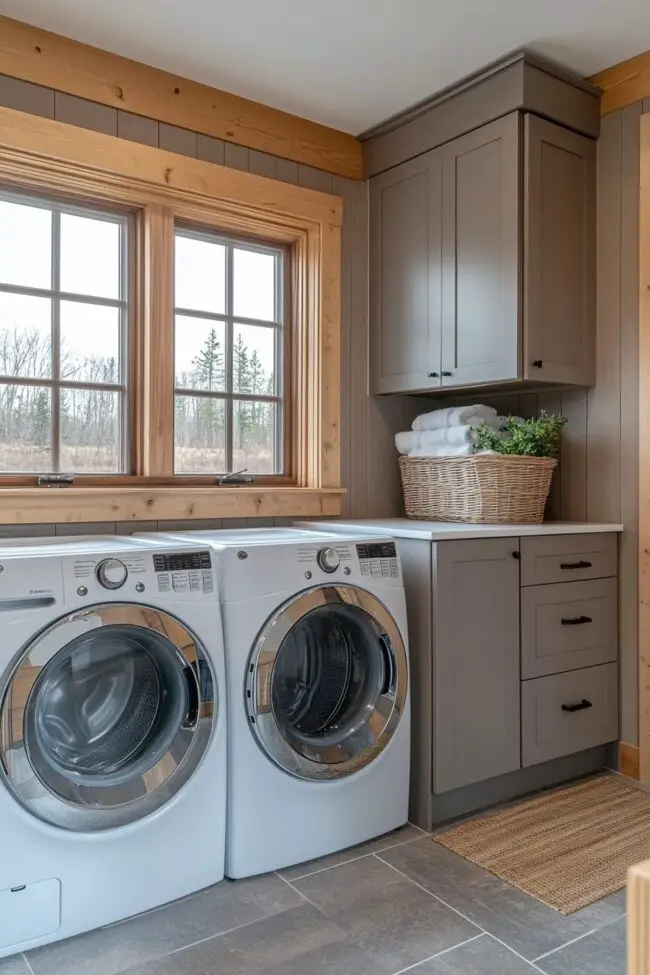 Compact Minimalist Laundry Room in a Cabin