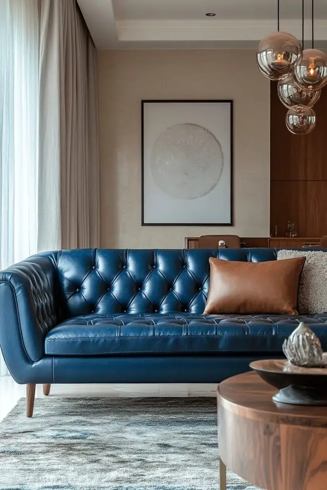 Sophisticated Blue Leather Sofa