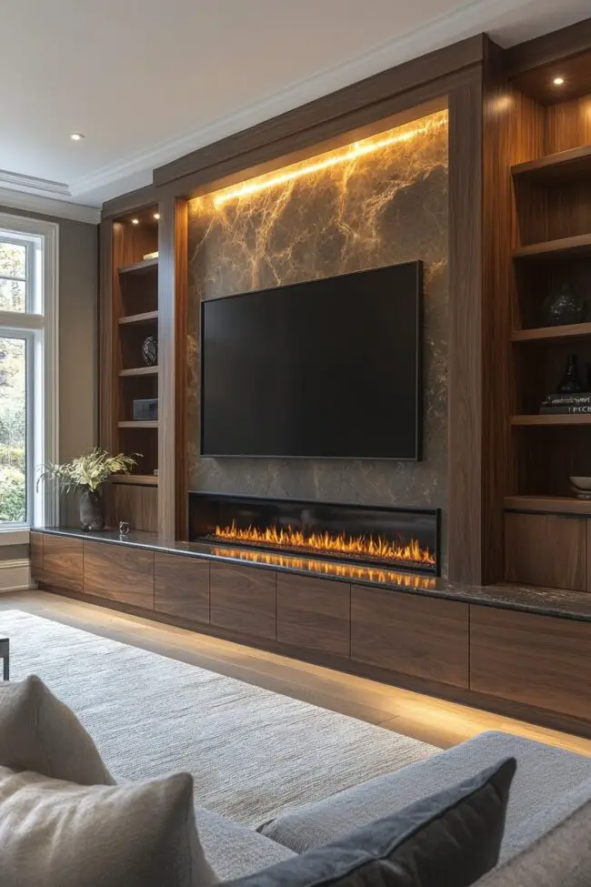 Ambient Linear Fireplace Elegance