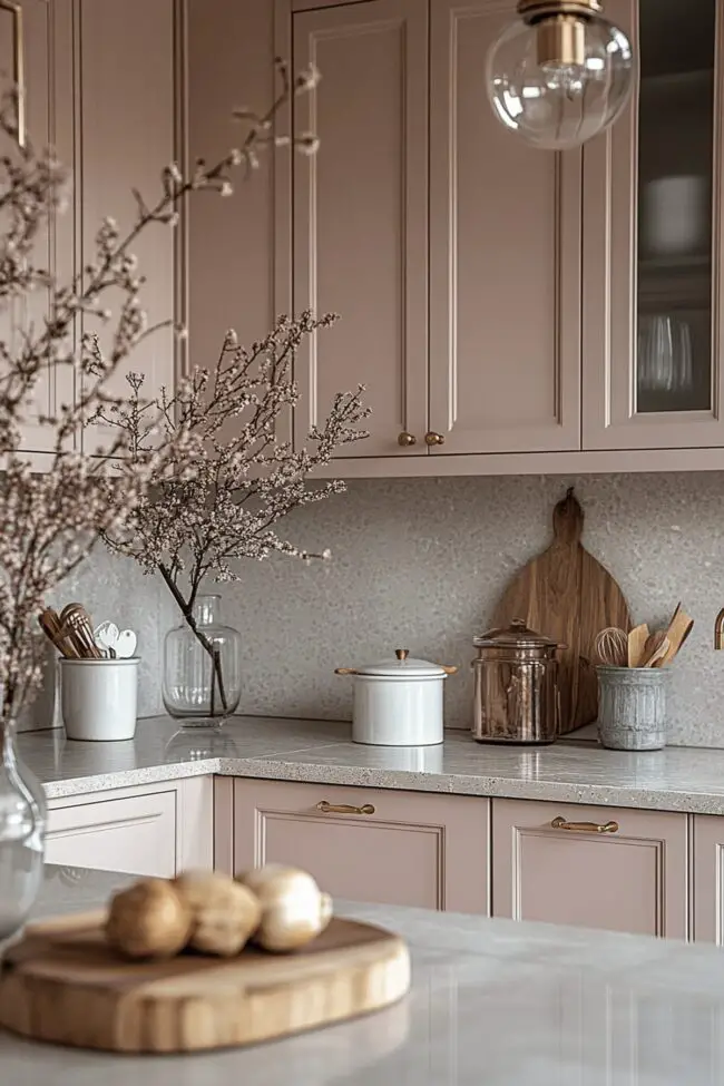 Subtle Pink & Taupe Accents Kitchen