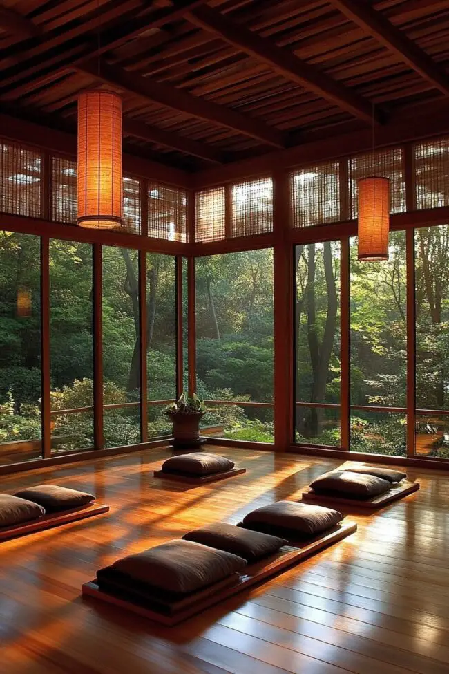 Serene Meditation Room in a Modern Cabin