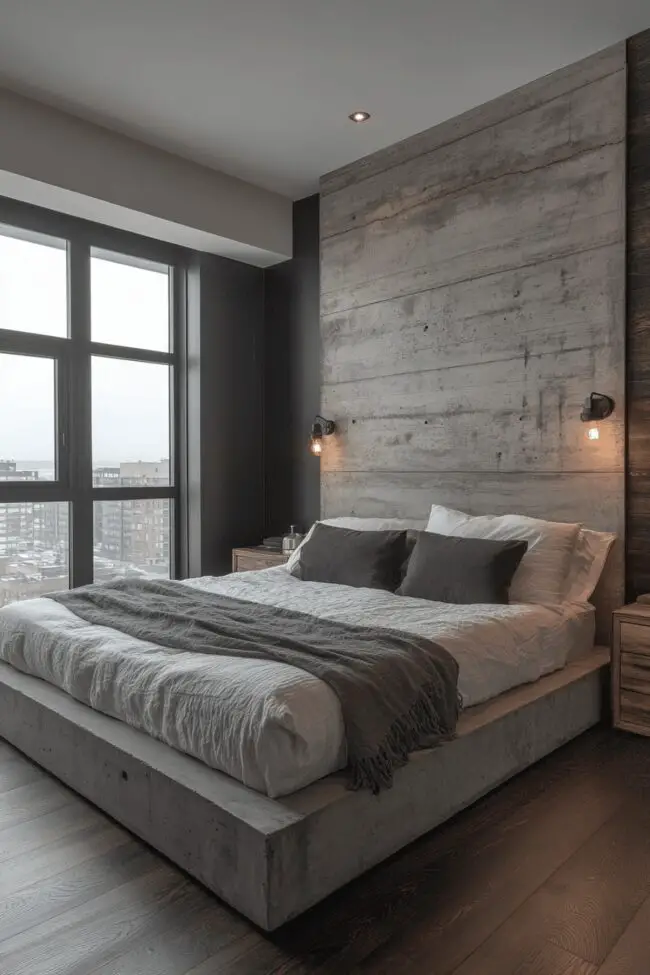 Industrial Concrete Bedroom Look