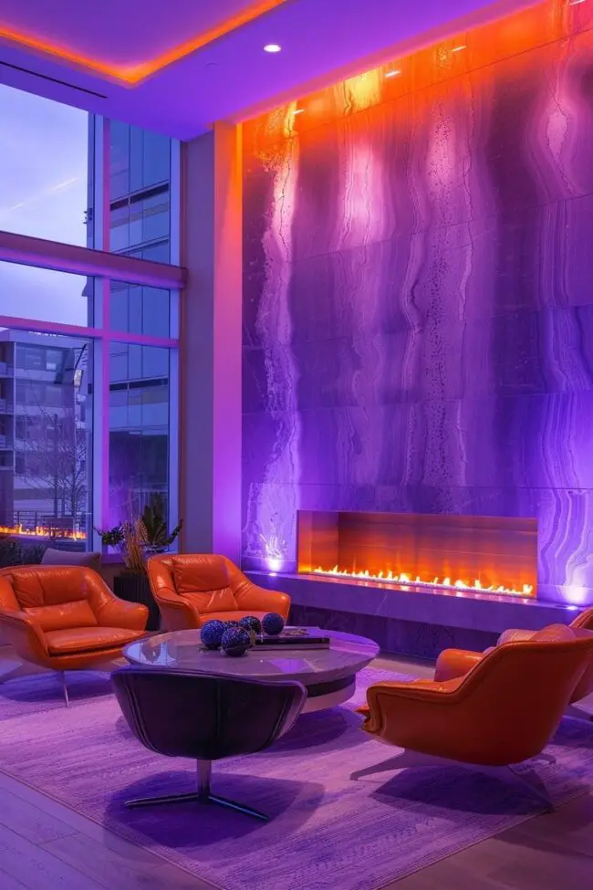 Modern Fireplace Featuring LED Lighting