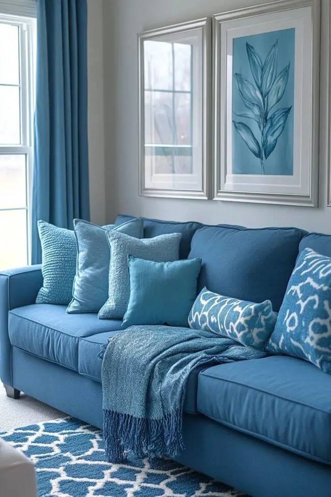 Blue Sofa with Monochrome Hues