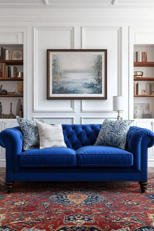 Classic Blue Sofa with Modern Flair