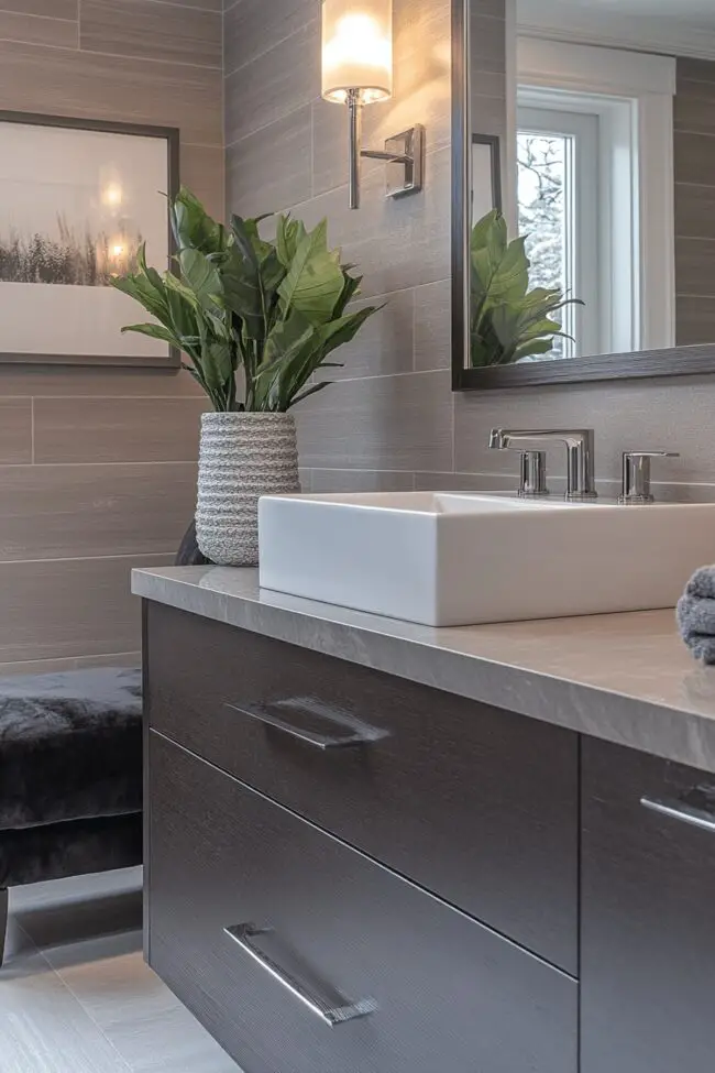 Charcoal Gray Sleek Washroom