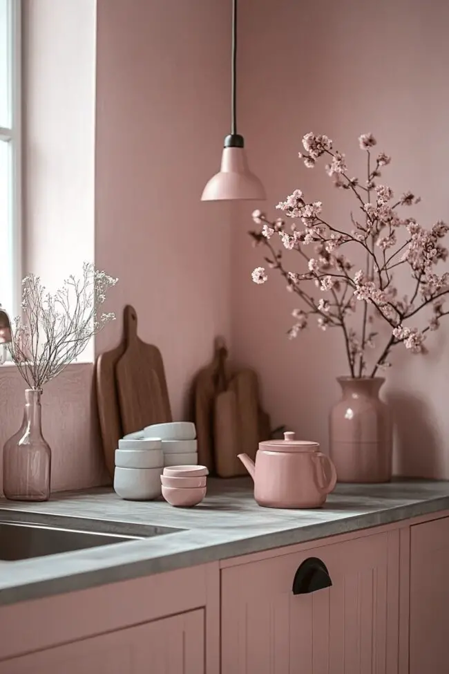 Simple Salmon Pink Kitchen