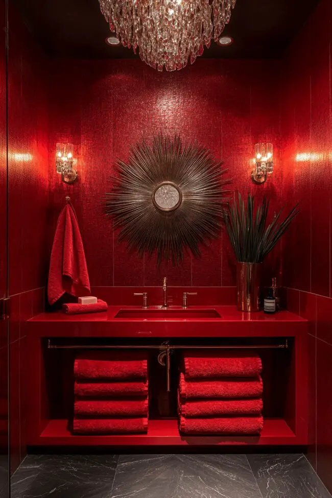 Crimson Red Bold Bathroom