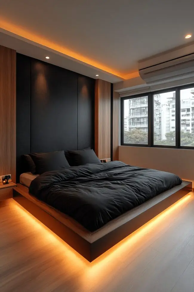 Minimalist Bedroom with Dark Accents