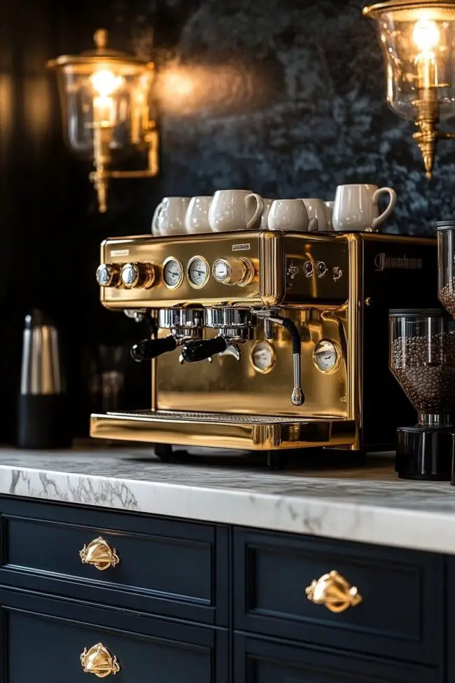 Opulent Gold Accents Coffee Bar