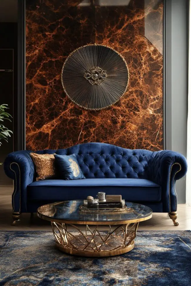 Art Deco-Inspired Blue Living Area