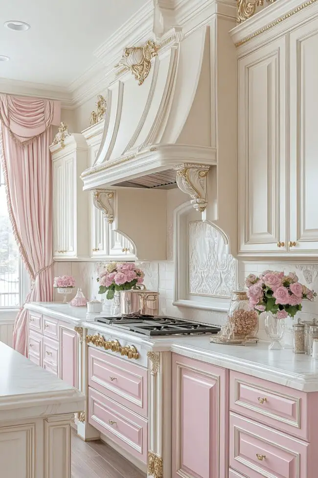 Soft Pink & Cream Chic Kitchen