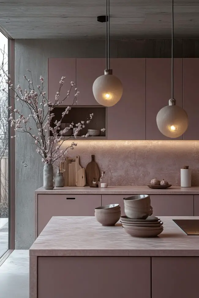 Muted Pink Tones in Kitchen