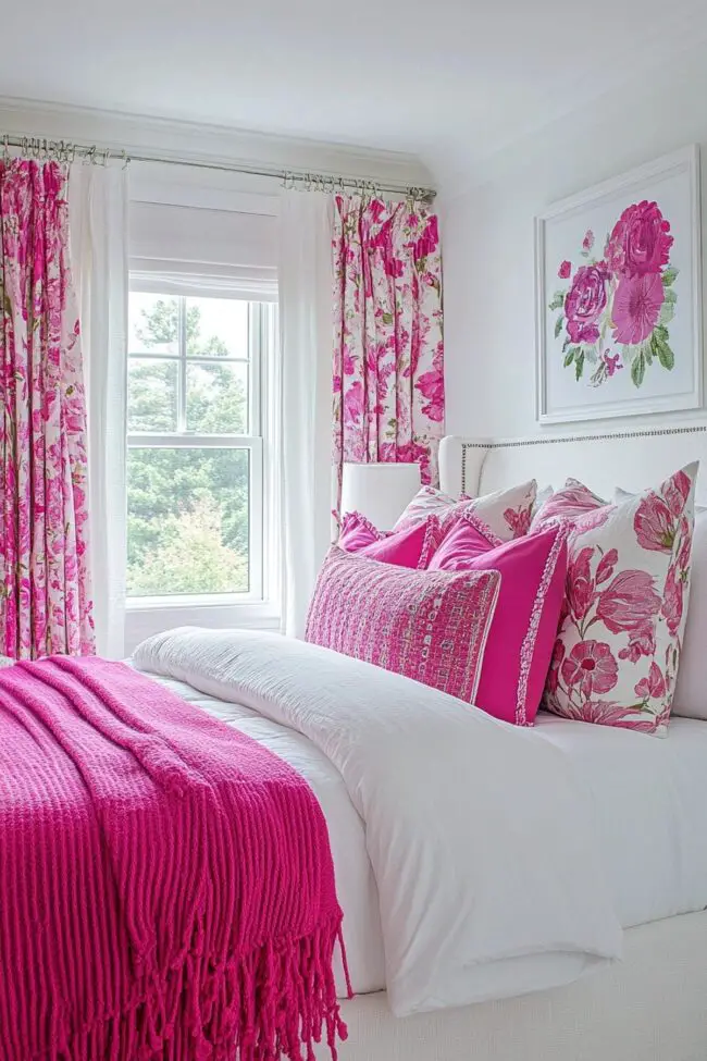 Bright White and Pink Bedroom