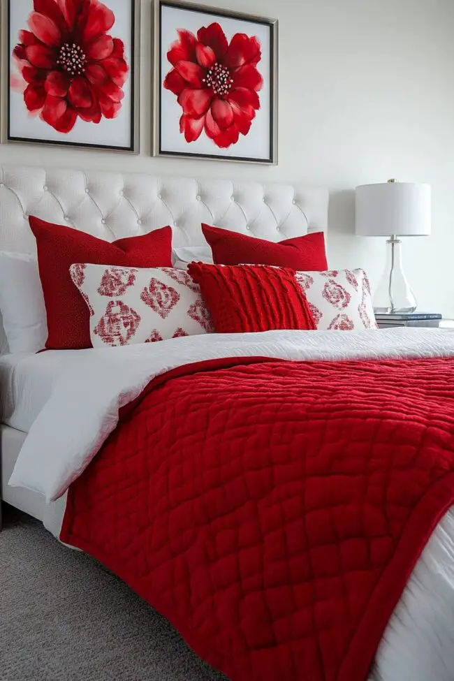 Cherry Red and White Bold Bedroom