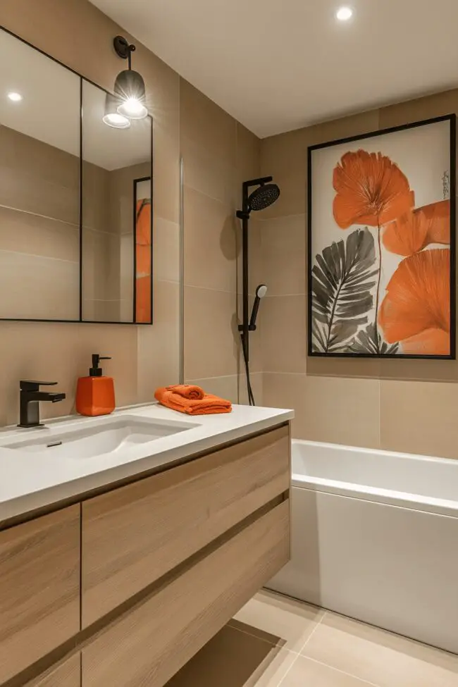 Bold Color Pop in Modern Bathroom