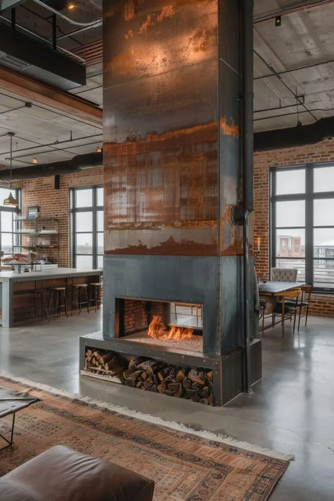 Raw Steel Fireplaces in Industrial Design