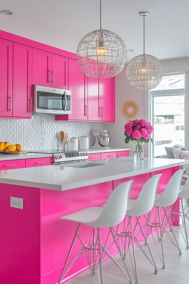 Bright Pink & White Kitchen Style