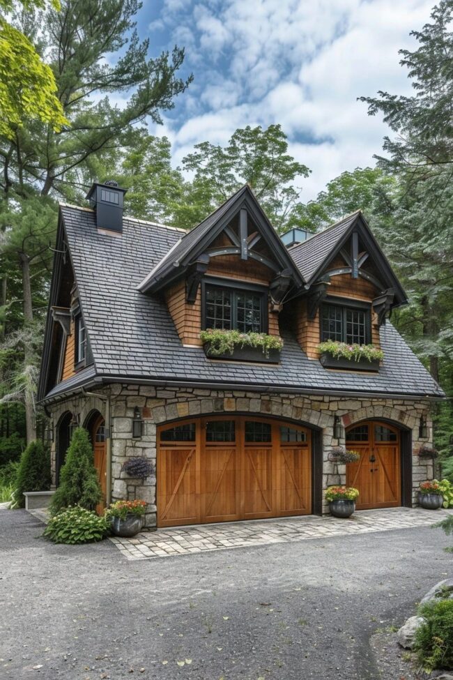 Rustic Stone Garage Charm