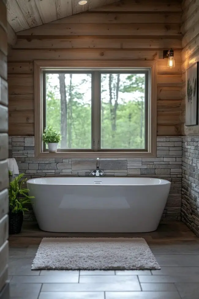 Spa-Inspired Bathroom in a Modern Cabin