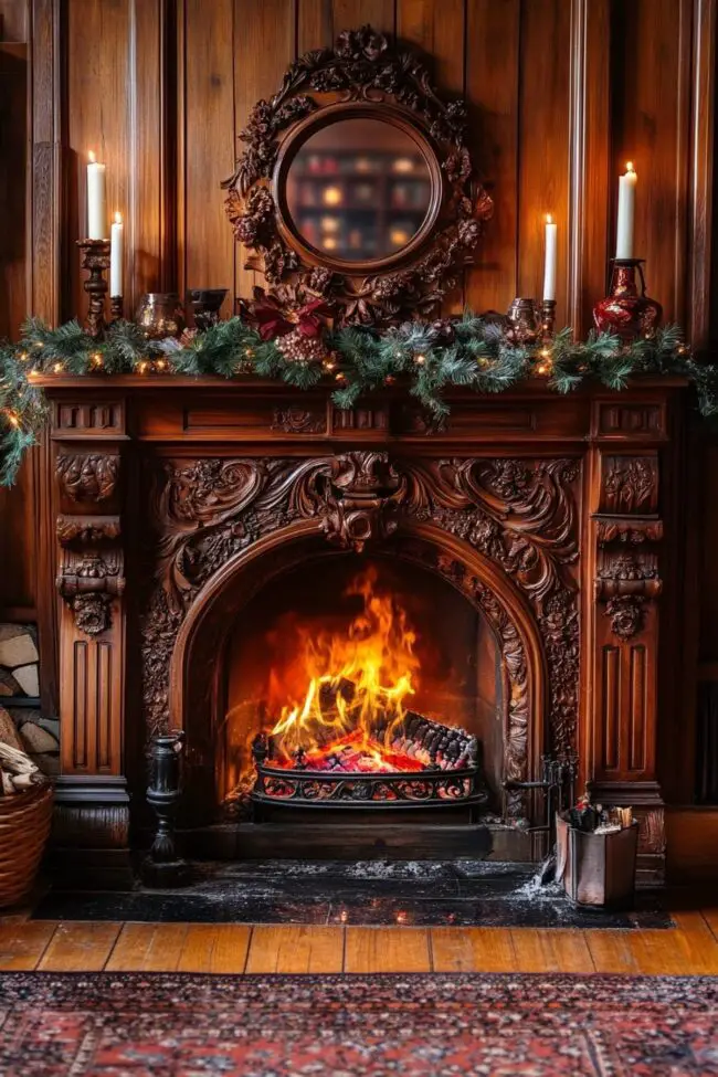 Elegant Wooden Mantel Fireplace