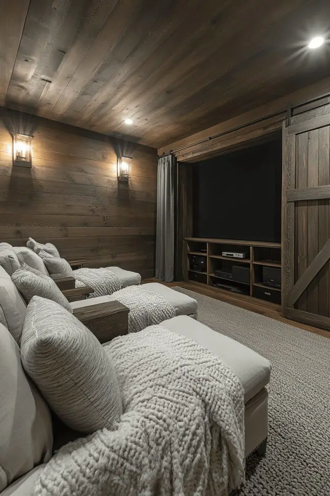 Farmhouse-Themed Home Theater Room