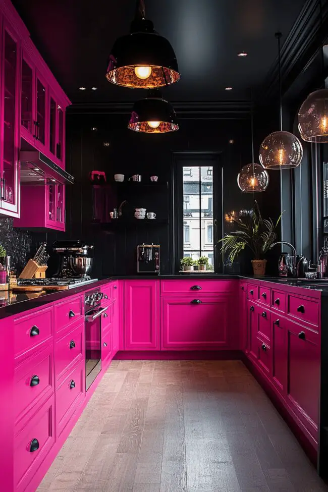 Hot Pink & Black Contrast Kitchen