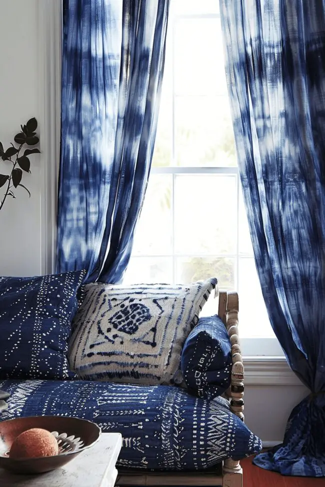 Shibori Indigo Tie-Dye Curtains