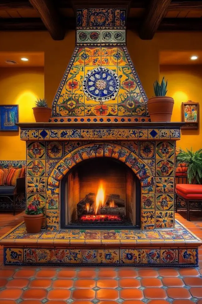 Mediterranean Tile Magic Fireplace