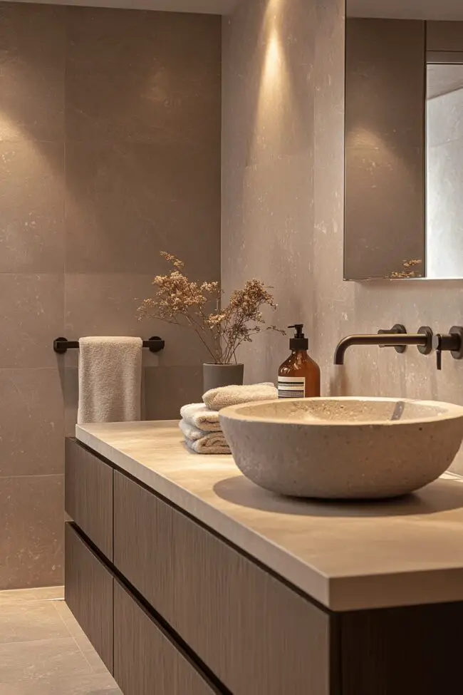 Warm Taupe Minimalist Bathroom