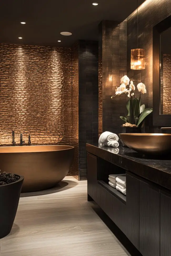 Metallic Copper Glam Bathroom