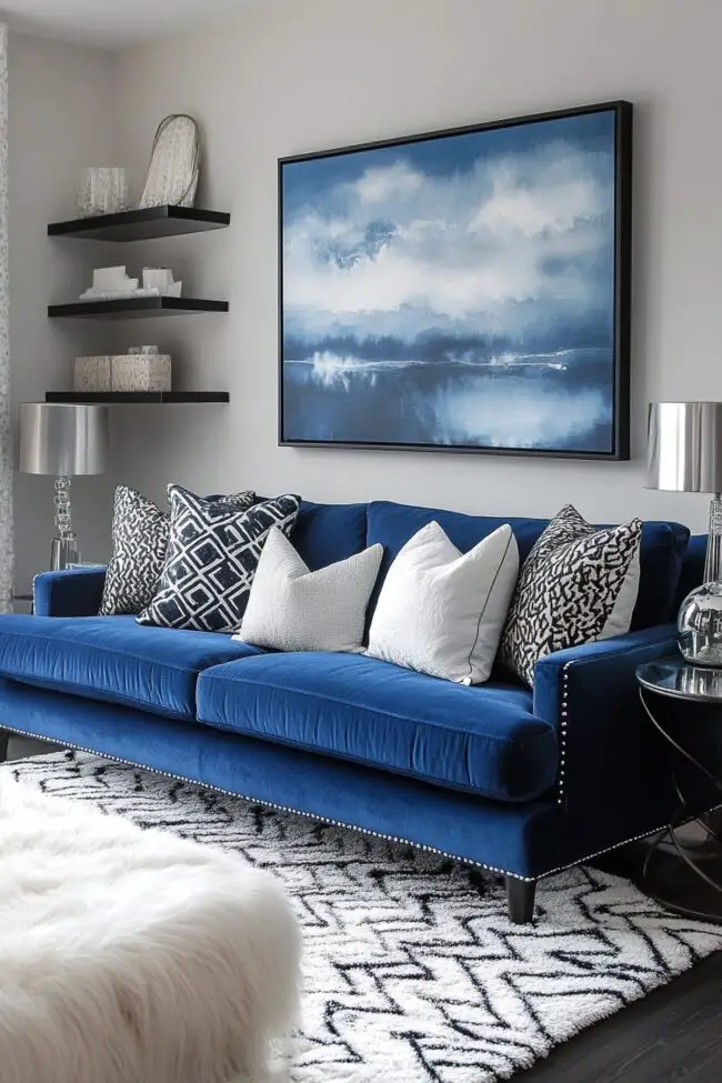 Monochrome Magic with a Blue Sofa