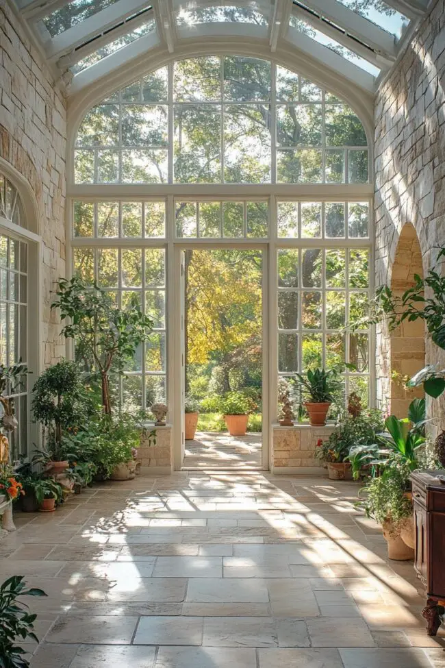 Minimal Stone and Glass Conservatory