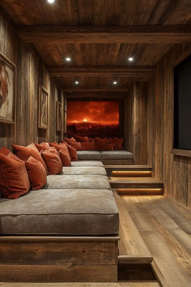 Sleek Cabin Home Theater for Ultimate Comfort