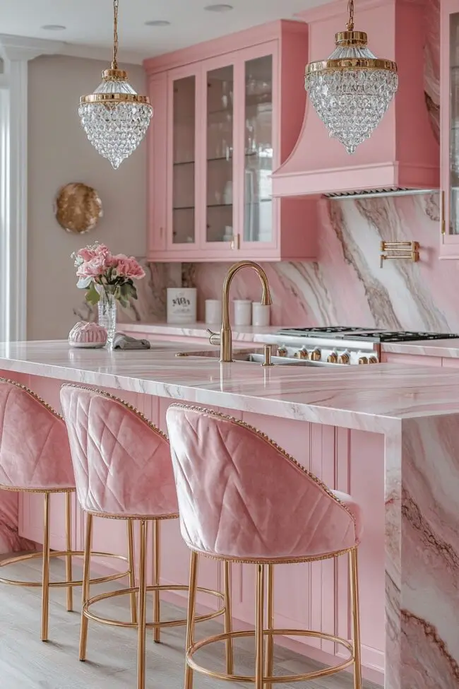 Sophisticated Pink & Marble Kitchen