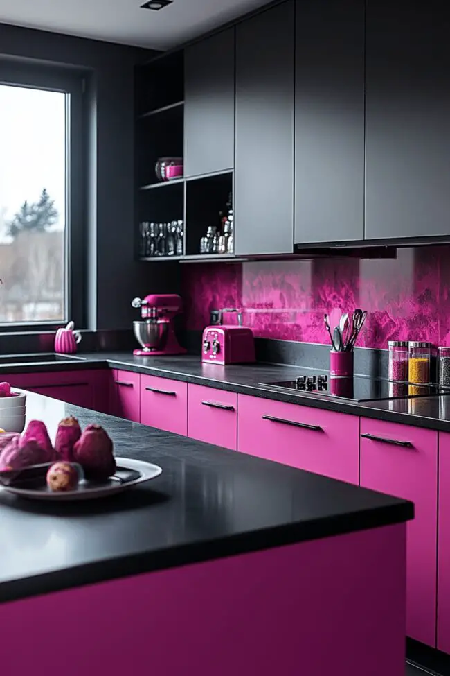 Bold Deep Pink Accents Kitchen