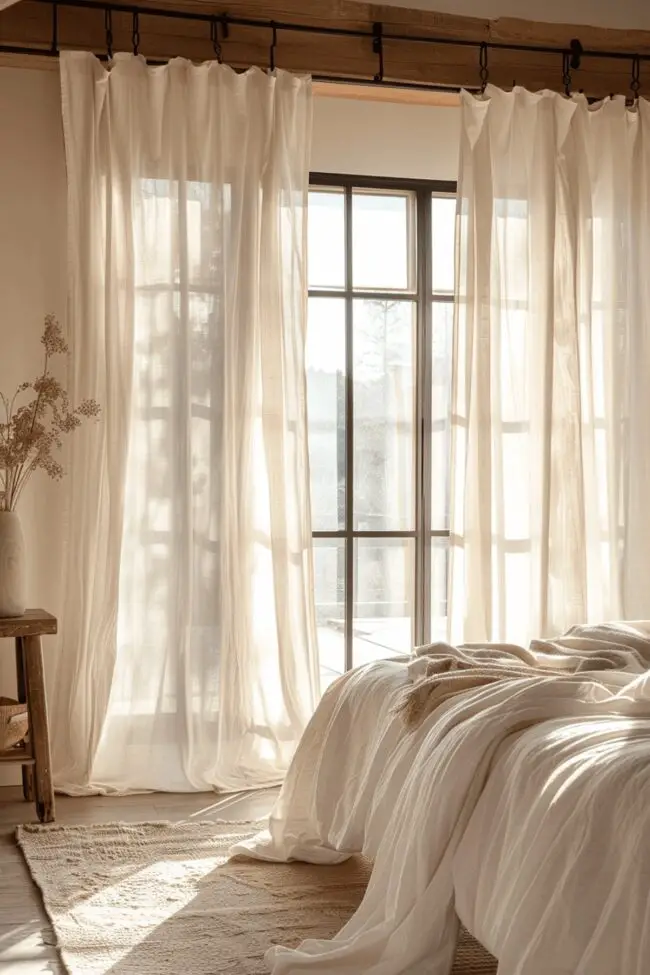 Tie-Top Linen Boho Window Drapes