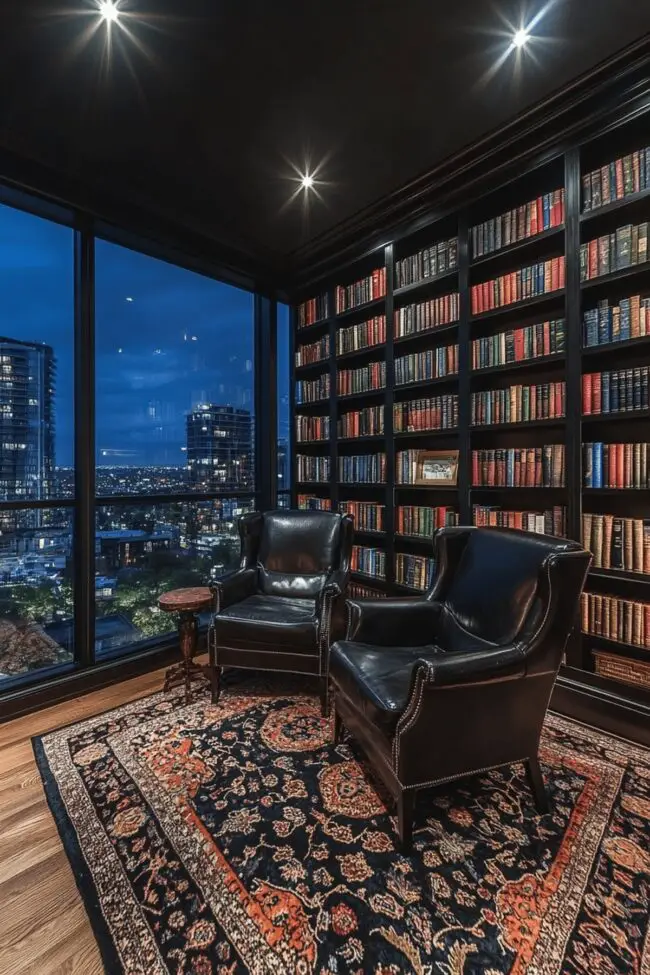 Bold Black-Walled Library